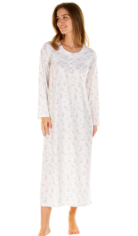 La Marquise Floral Dots Long Sleeve Long Length Nightdress